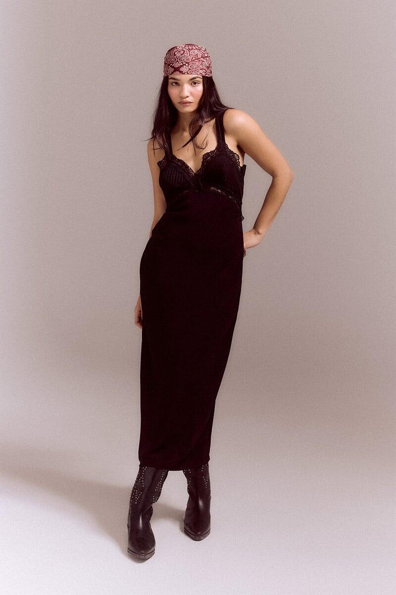 Cortefiel Vestido Lencero Negro