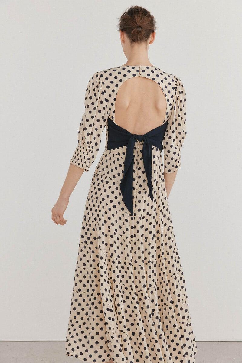 Cortefiel Vestido Lunares Lazo Contraste