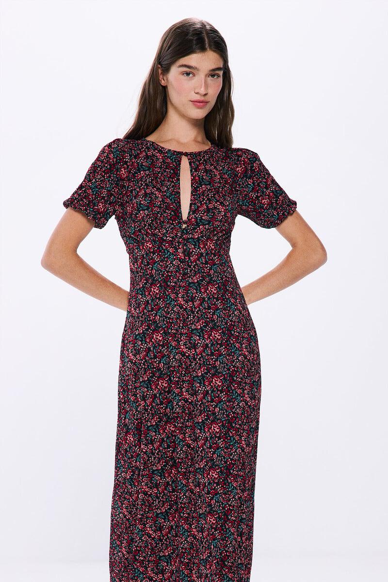 Cortefiel Vestido Midi Abertura Escote Estampado