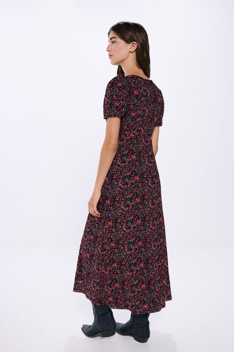 Cortefiel Vestido Midi Abertura Escote Estampado