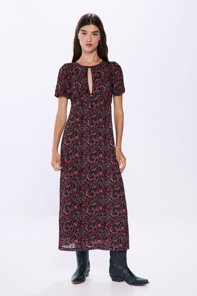 Cortefiel Vestido midi abertura escote estampado