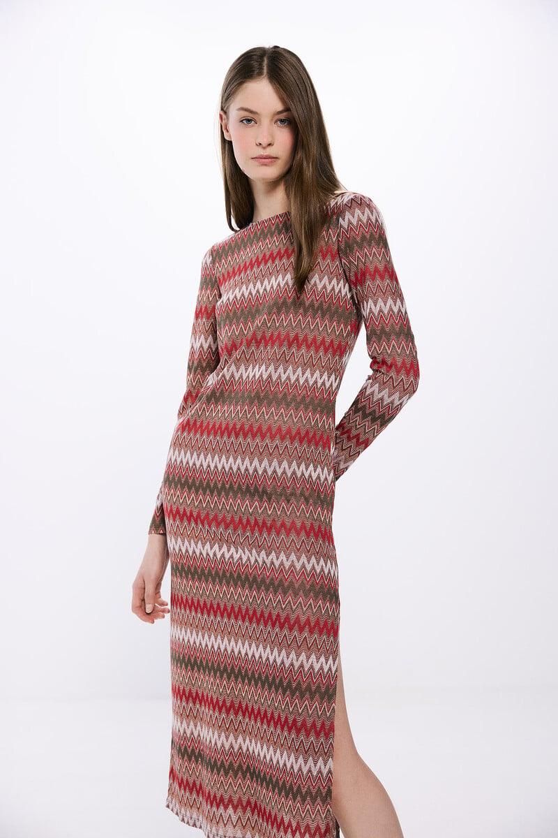 Cortefiel Vestido Midi Cenefas Zigzag