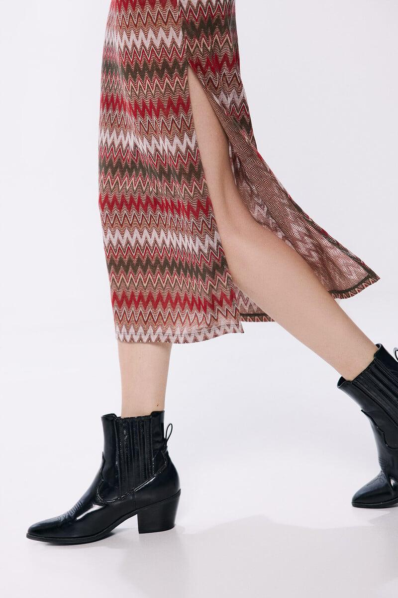 Cortefiel Vestido Midi Cenefas Zigzag