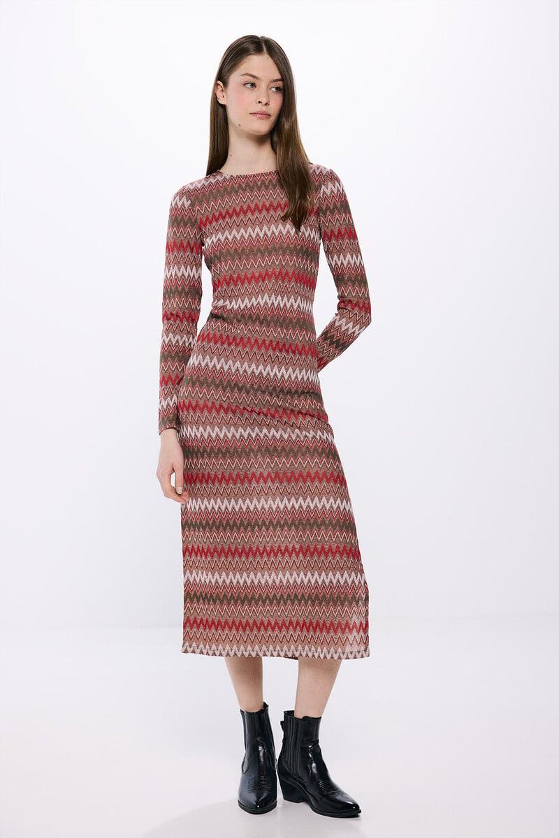 Cortefiel Vestido midi cenefas zigzag