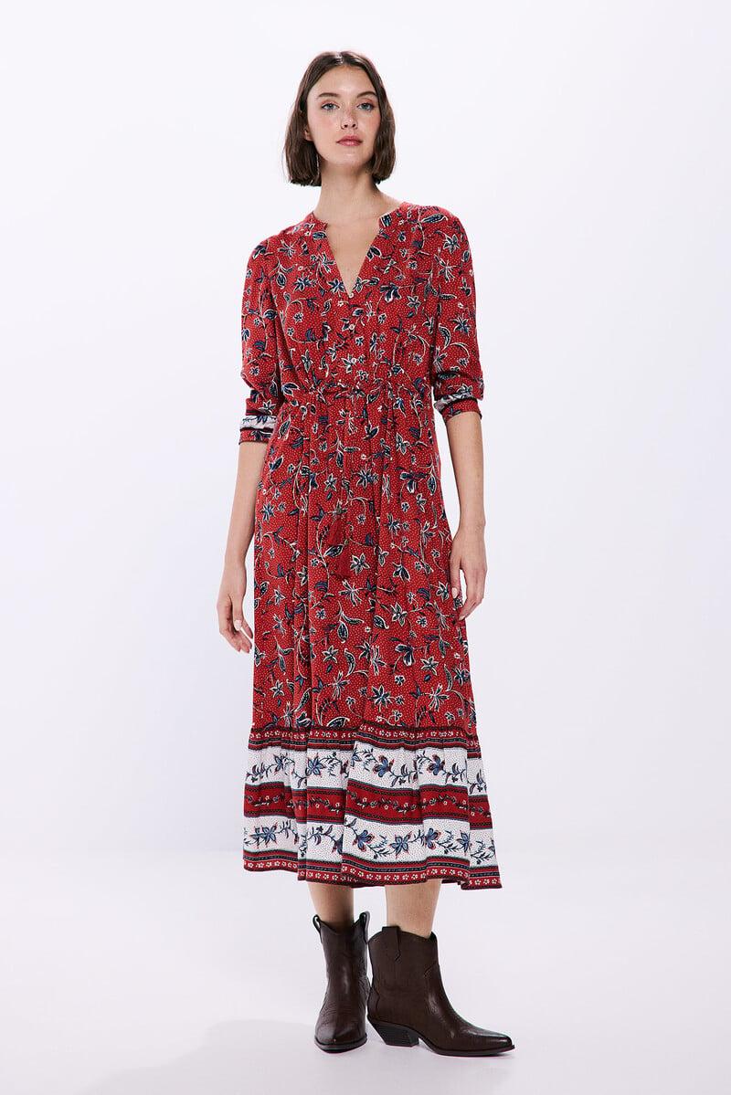 Cortefiel Vestido midi cenefas