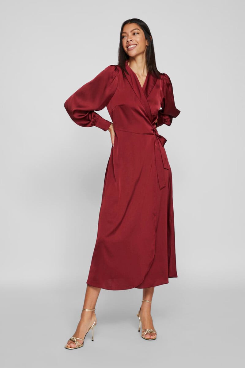 Cortefiel Vestido midi cruzado satinado