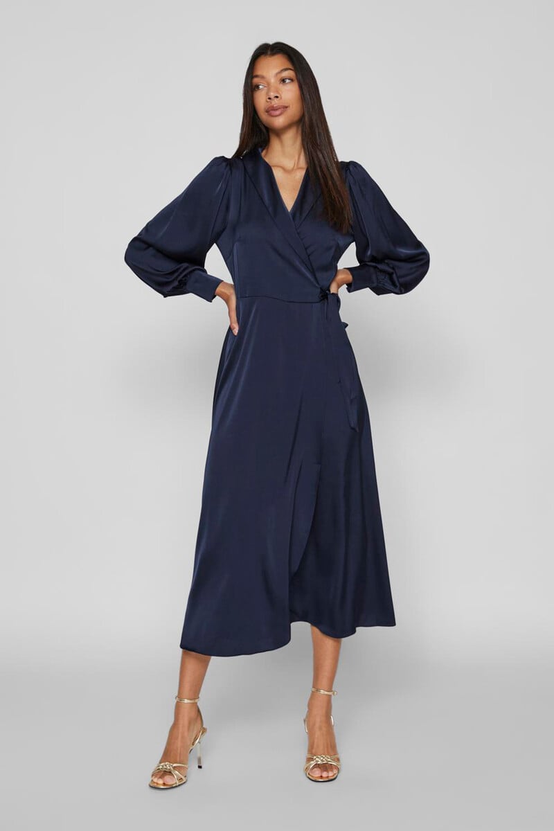 Cortefiel Vestido midi cruzado satinado