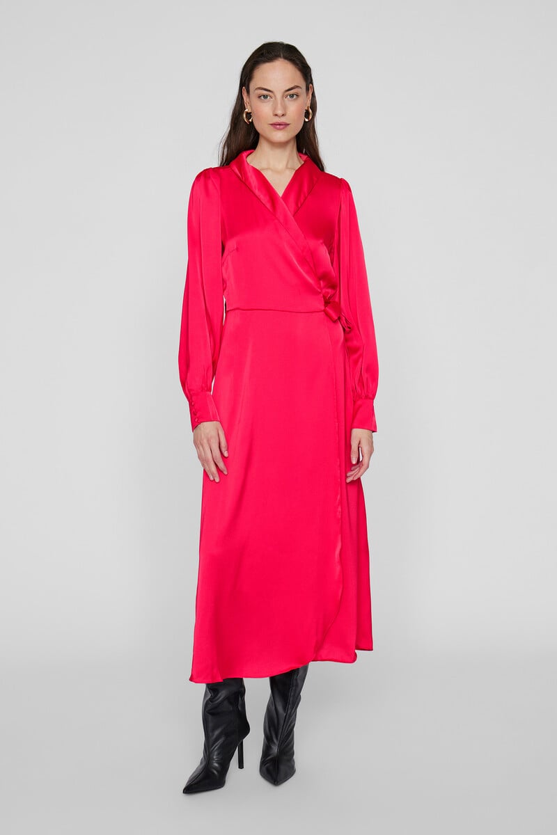 Cortefiel Vestido midi cruzado satinado