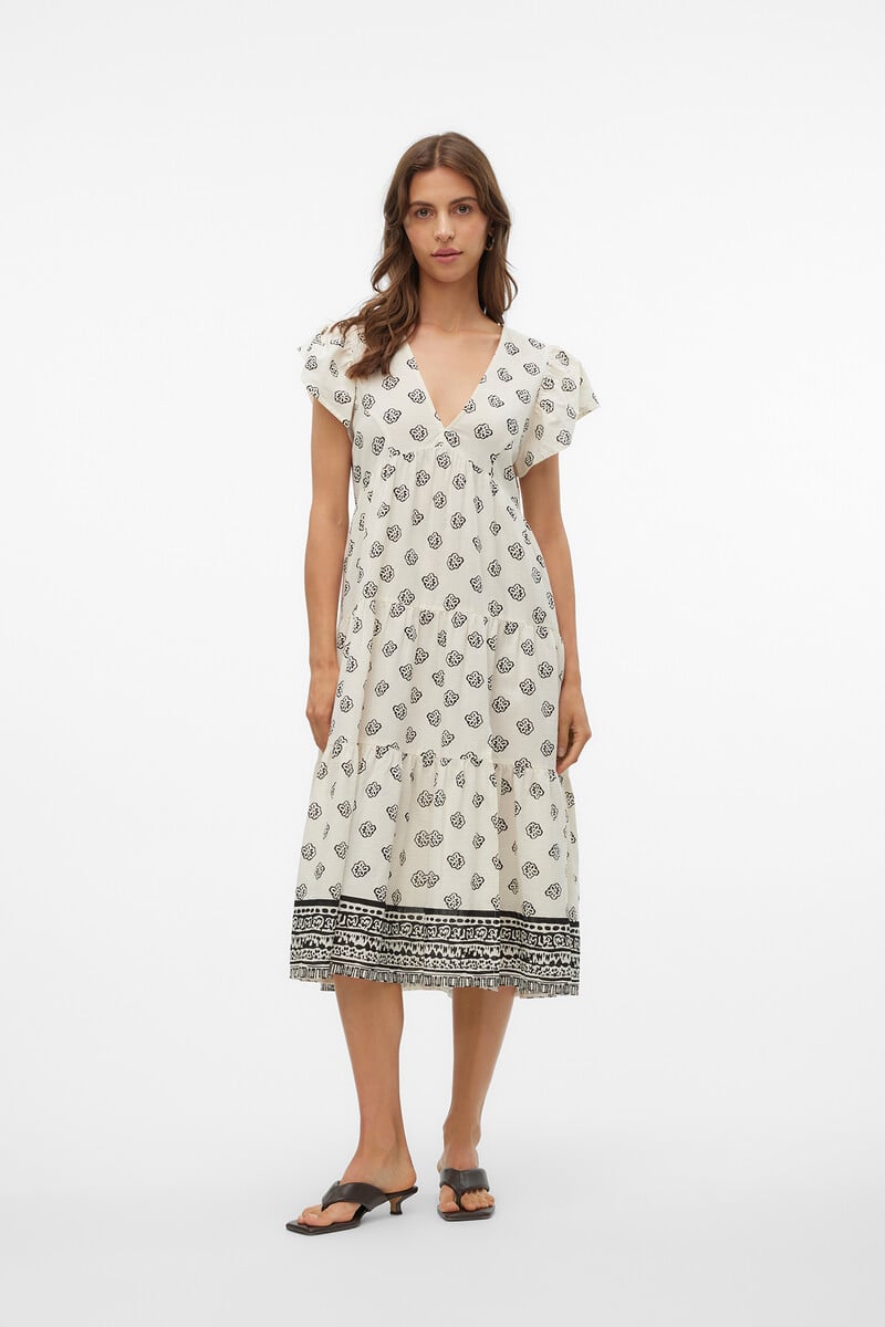 Cortefiel Vestido Midi De Manga Corta