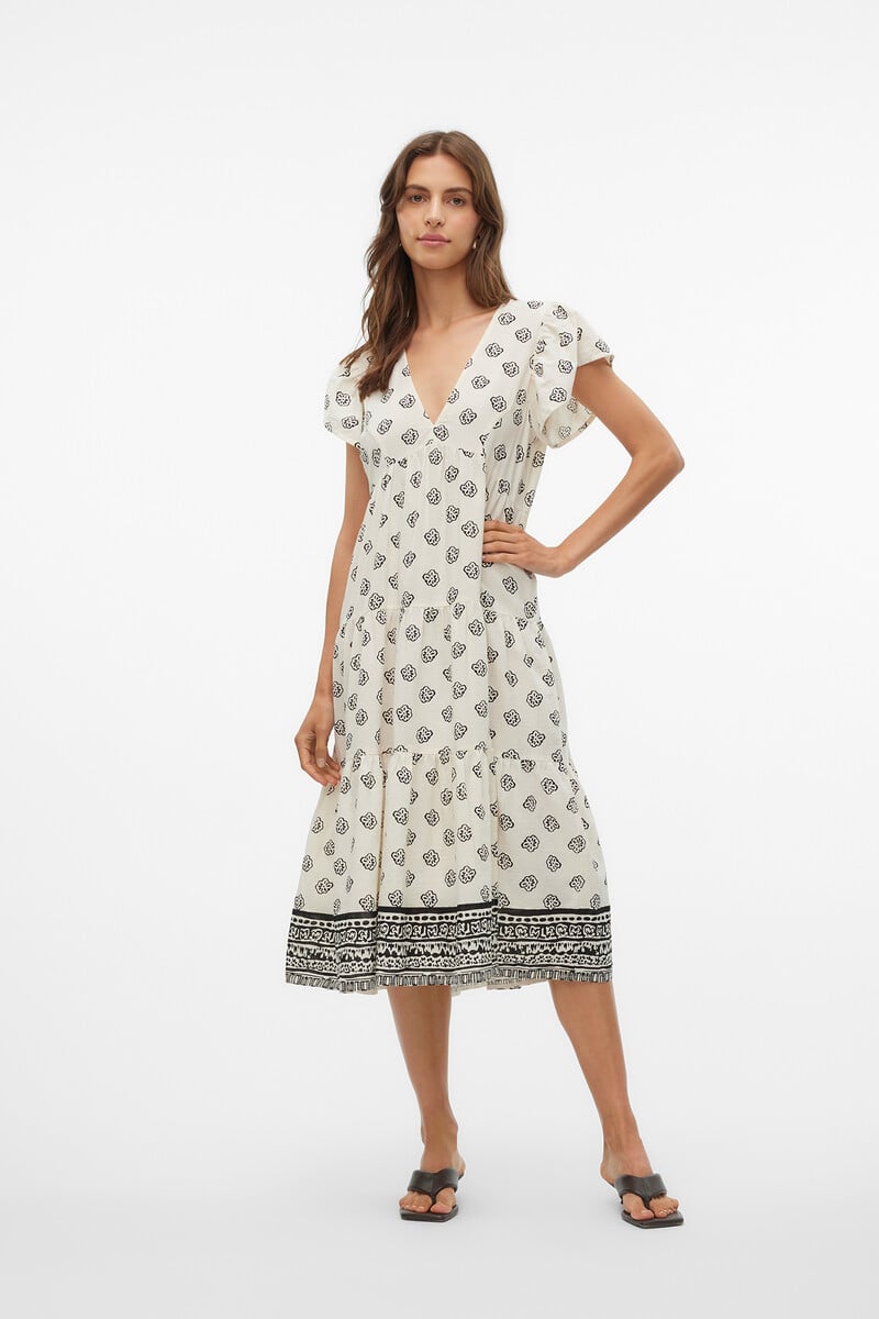 Cortefiel Vestido Midi De Manga Corta