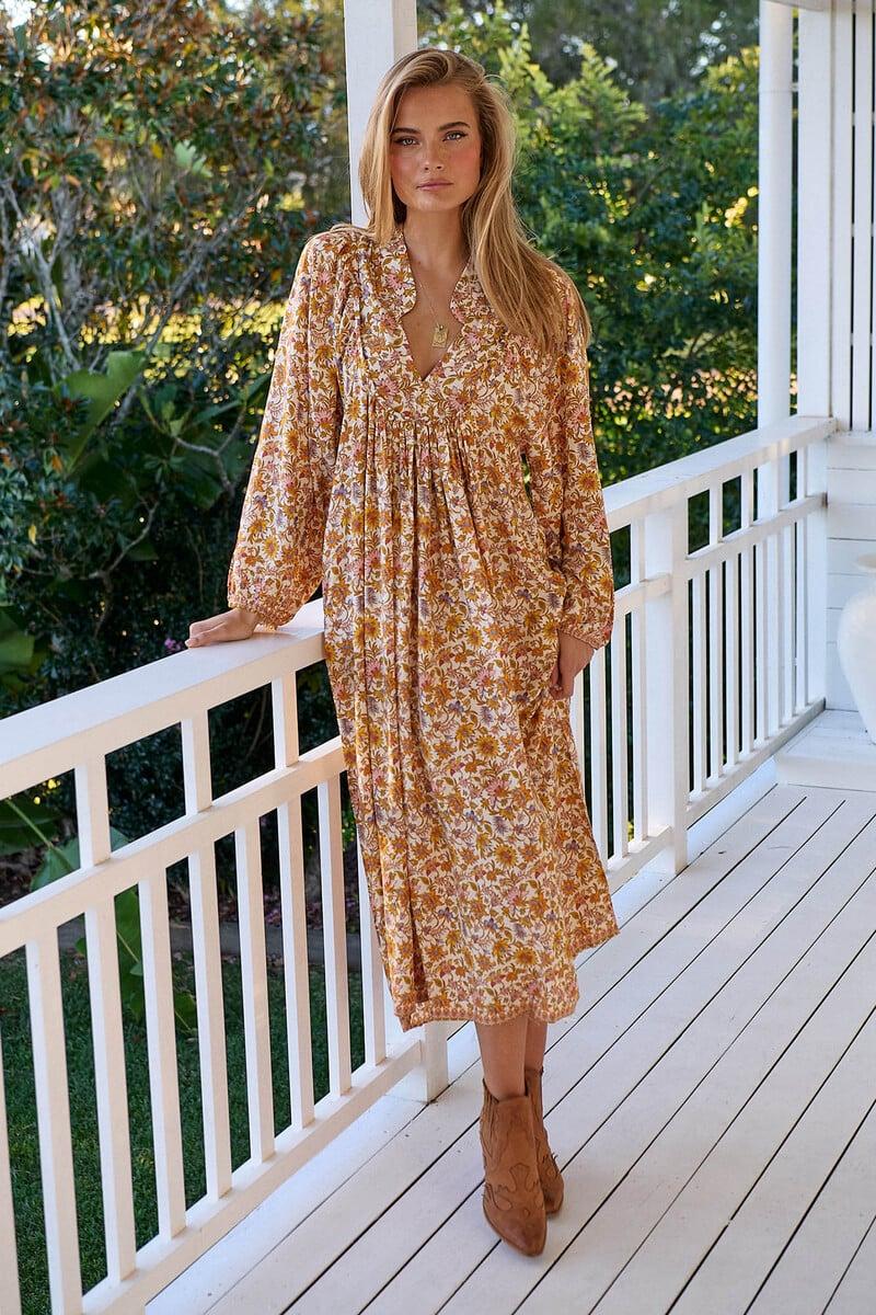 Cortefiel Vestido midi de manga larga Boheme