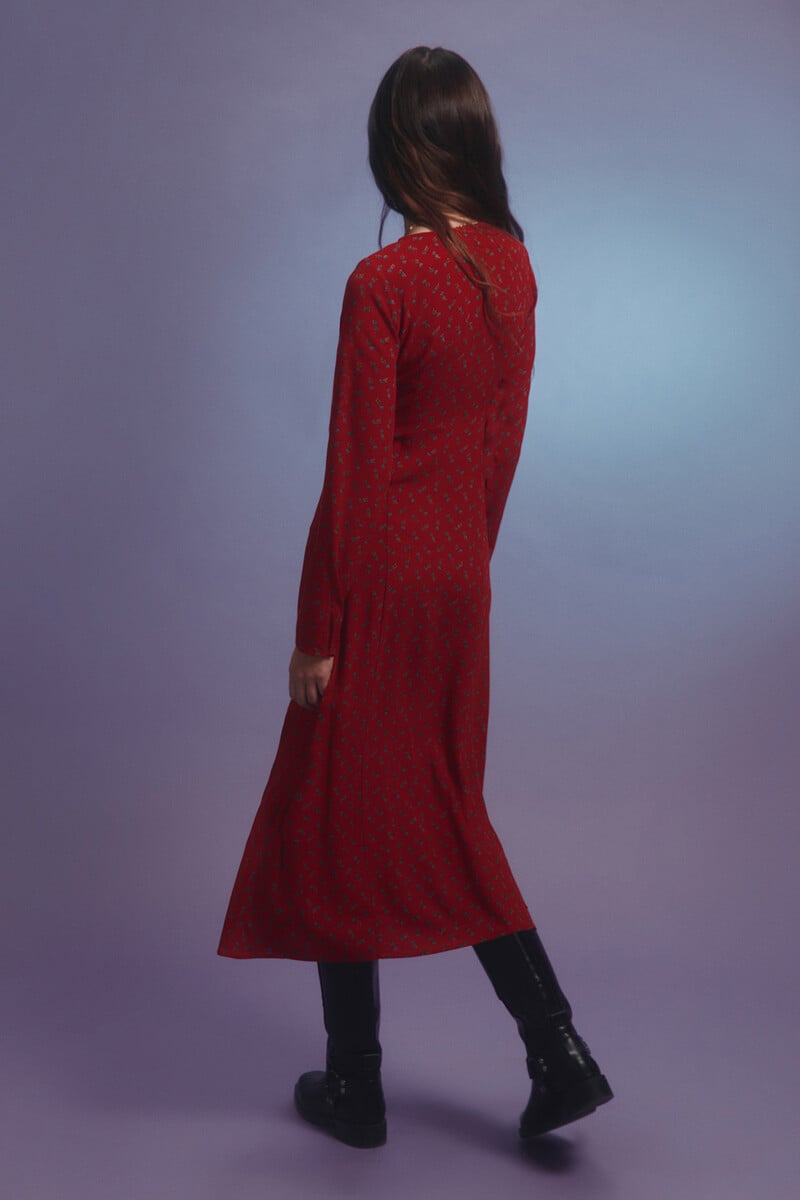 Cortefiel Vestido Midi Escote Nudo Estampado