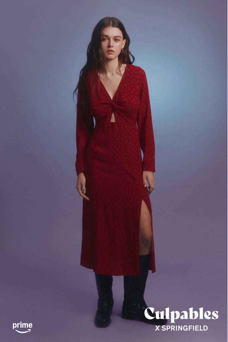 Cortefiel Vestido midi escote nudo estampado