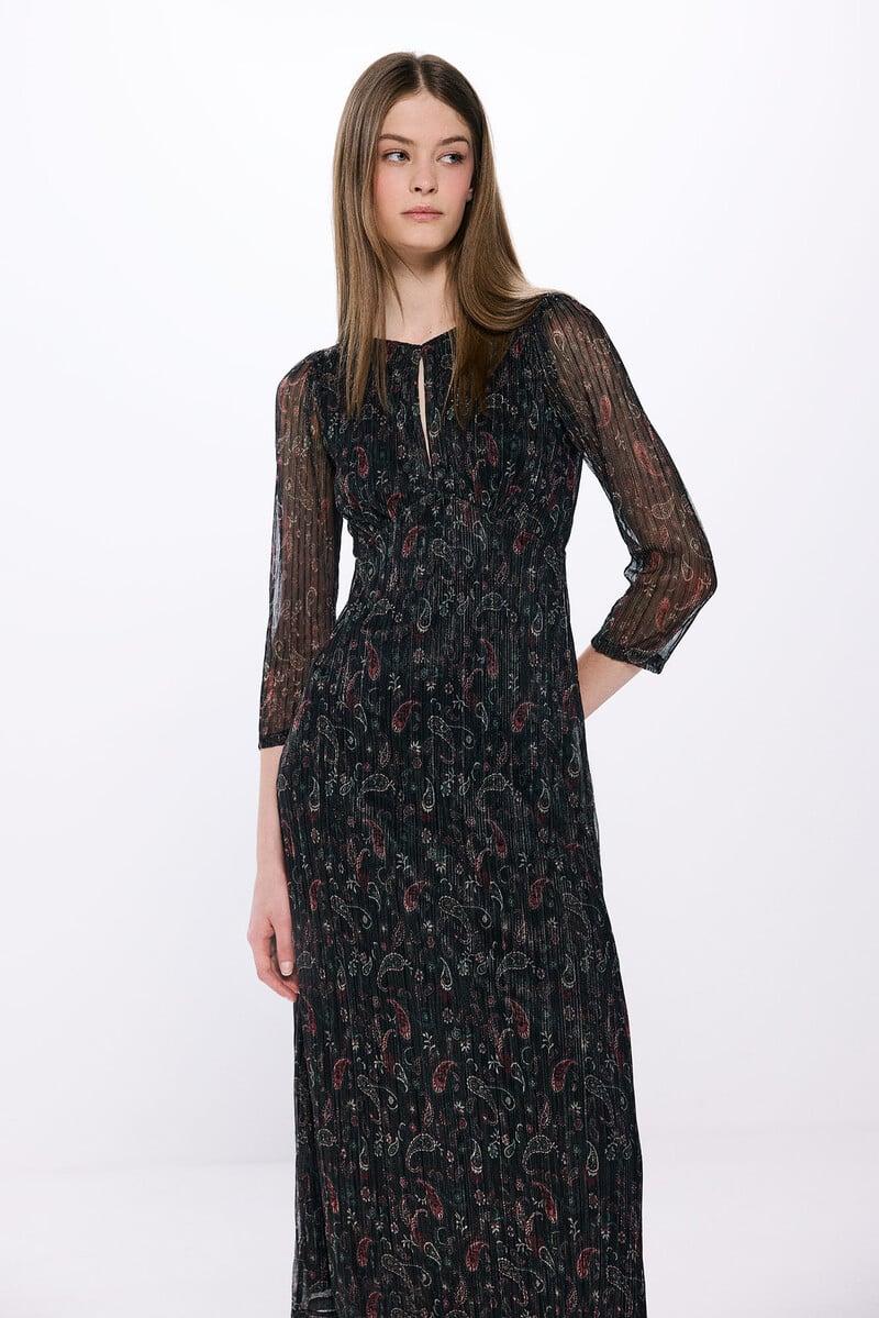 Cortefiel Vestido Midi Estampado Lurex