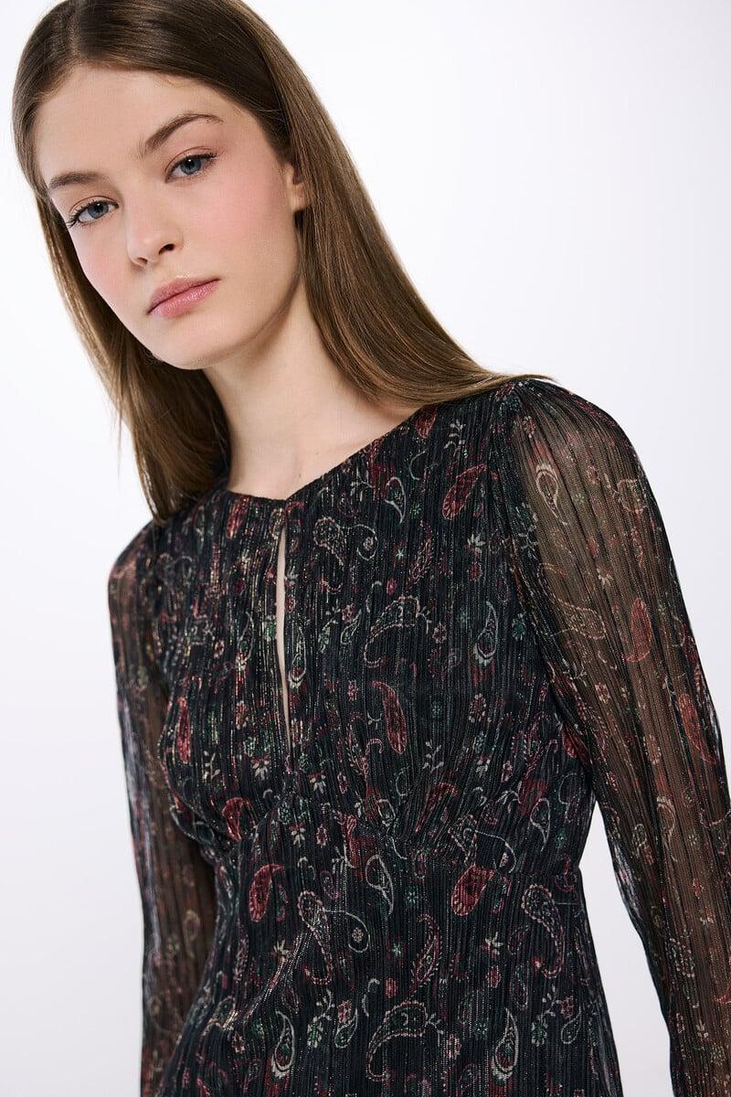 Cortefiel Vestido Midi Estampado Lurex