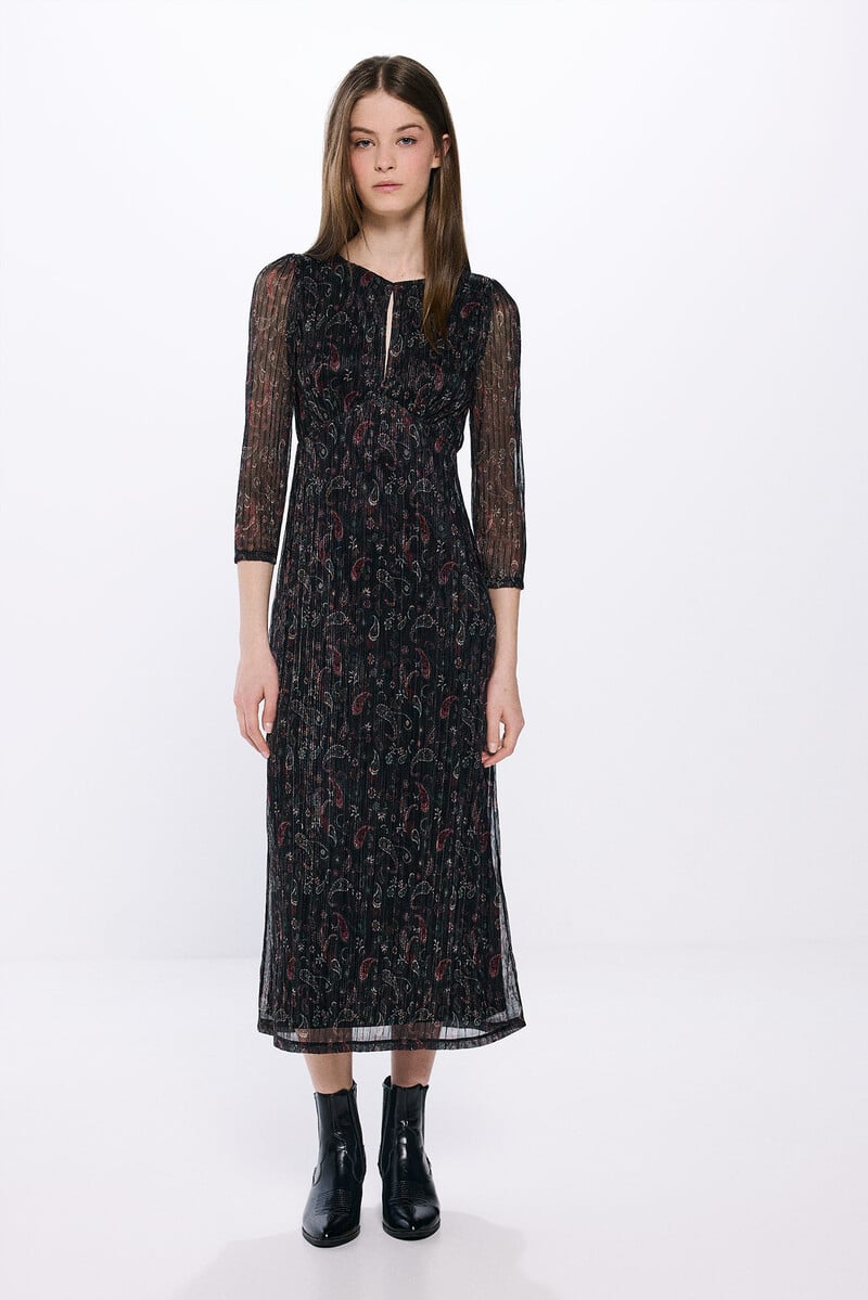 Cortefiel Vestido midi estampado lurex