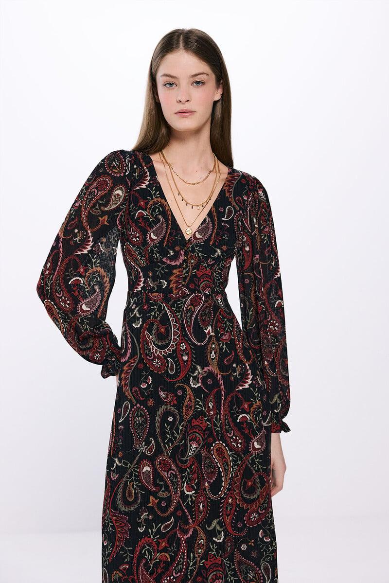 Cortefiel Vestido Midi Estampado Paisley