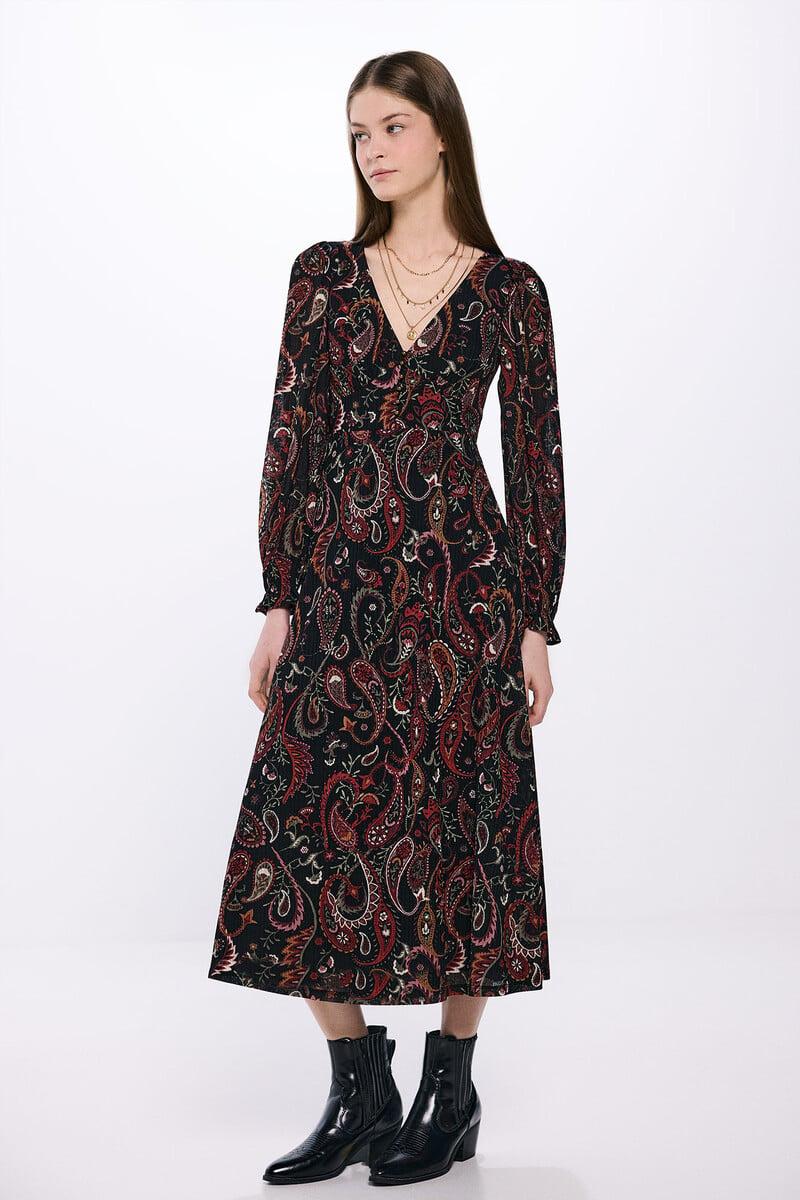 Cortefiel Vestido midi estampado paisley