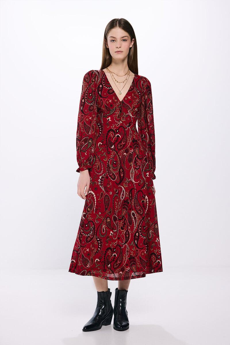 Cortefiel Vestido midi estampado paisley