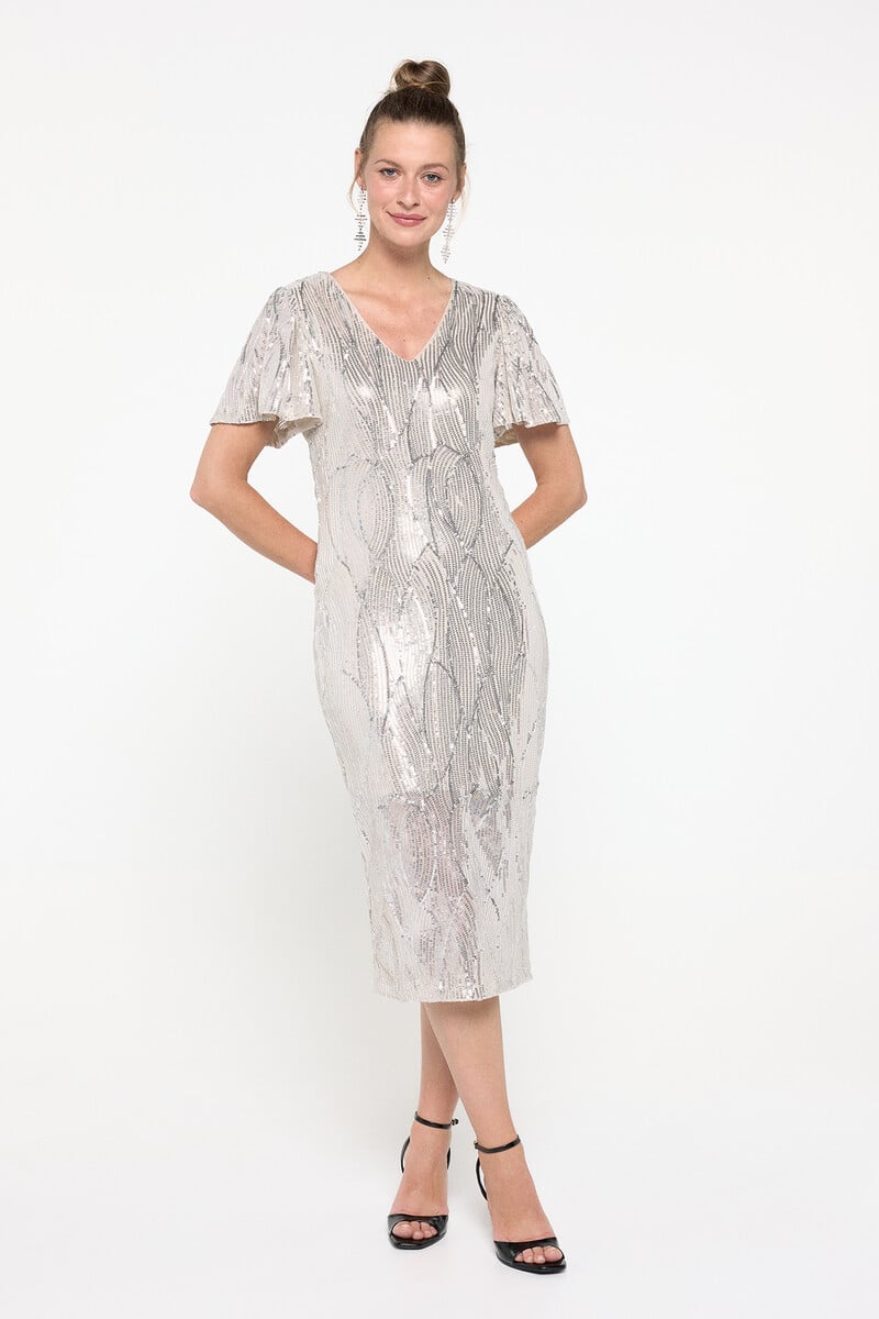 Cortefiel Vestido midi lentejuelas