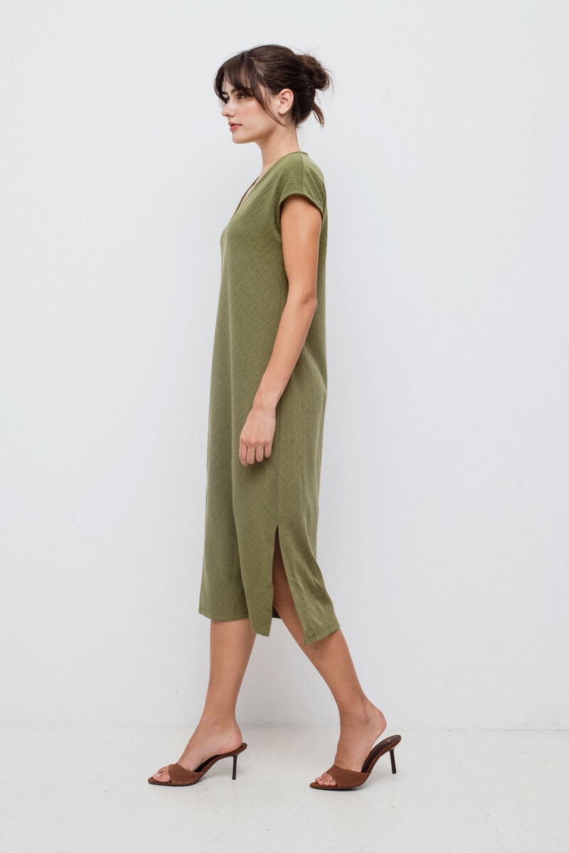 Cortefiel Vestido Midi Manga Corta