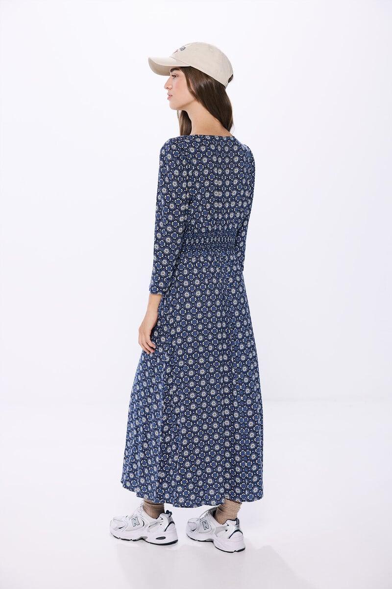 Cortefiel Vestido Midi Nudo Escote Estampado