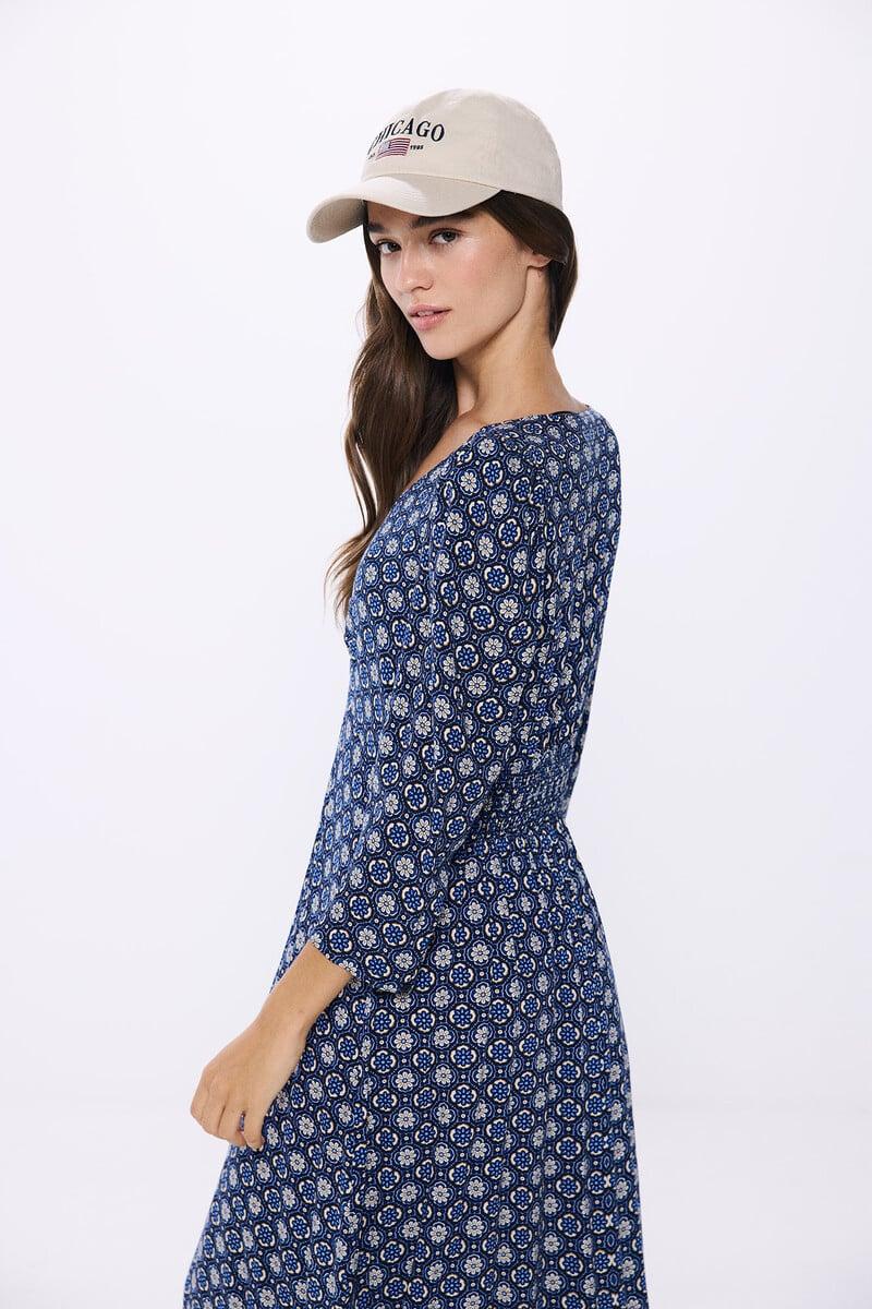 Cortefiel Vestido Midi Nudo Escote Estampado