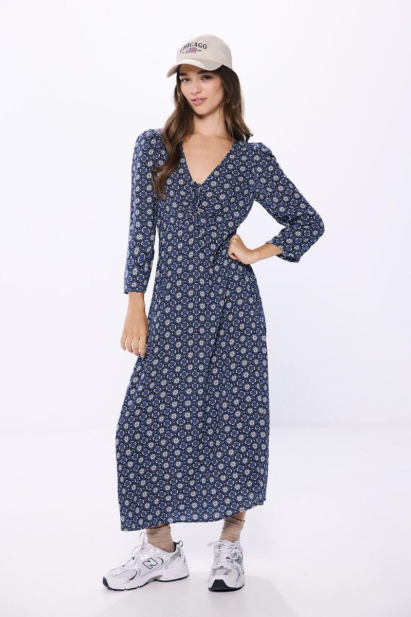 Cortefiel Vestido midi nudo escote estampado