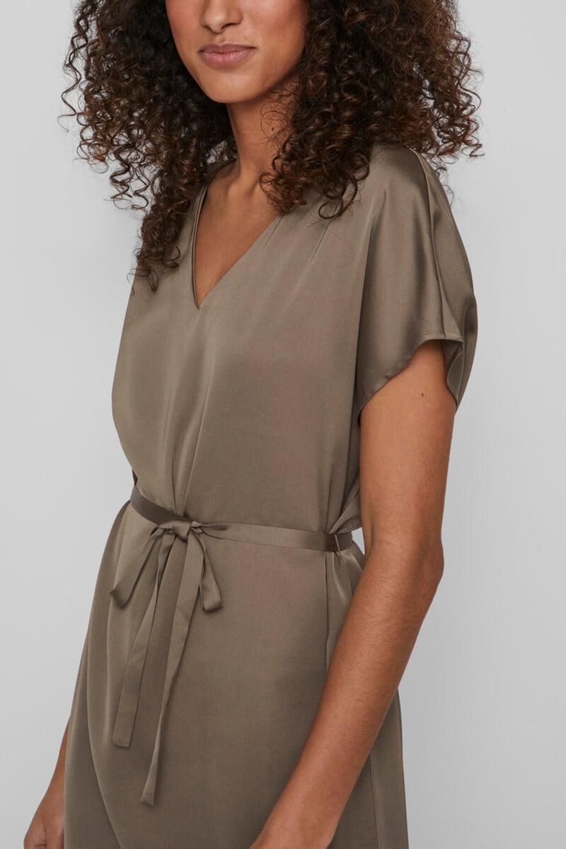 Cortefiel Vestido Midi Satinado De Manga Corta