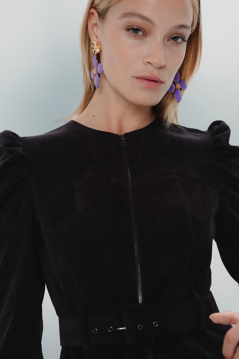 Cortefiel Vestido Negro Con Manga Abullonada