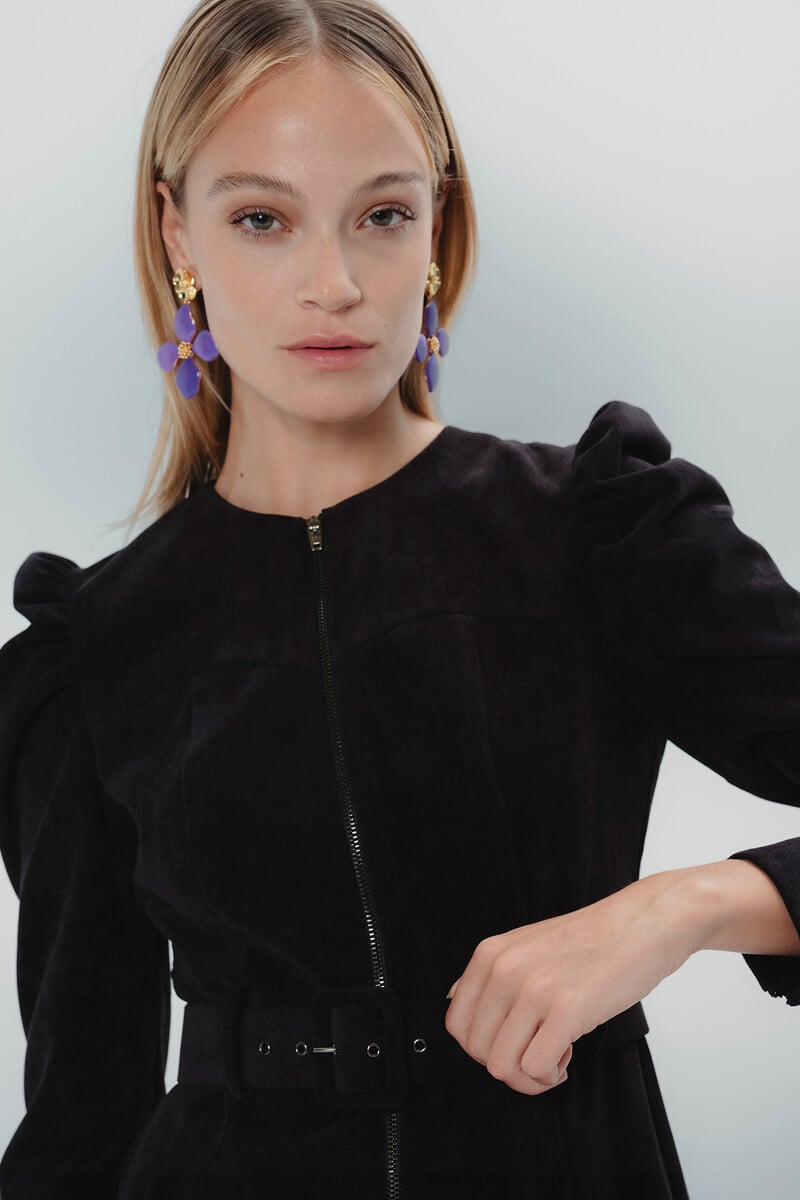 Cortefiel Vestido Negro Con Manga Abullonada