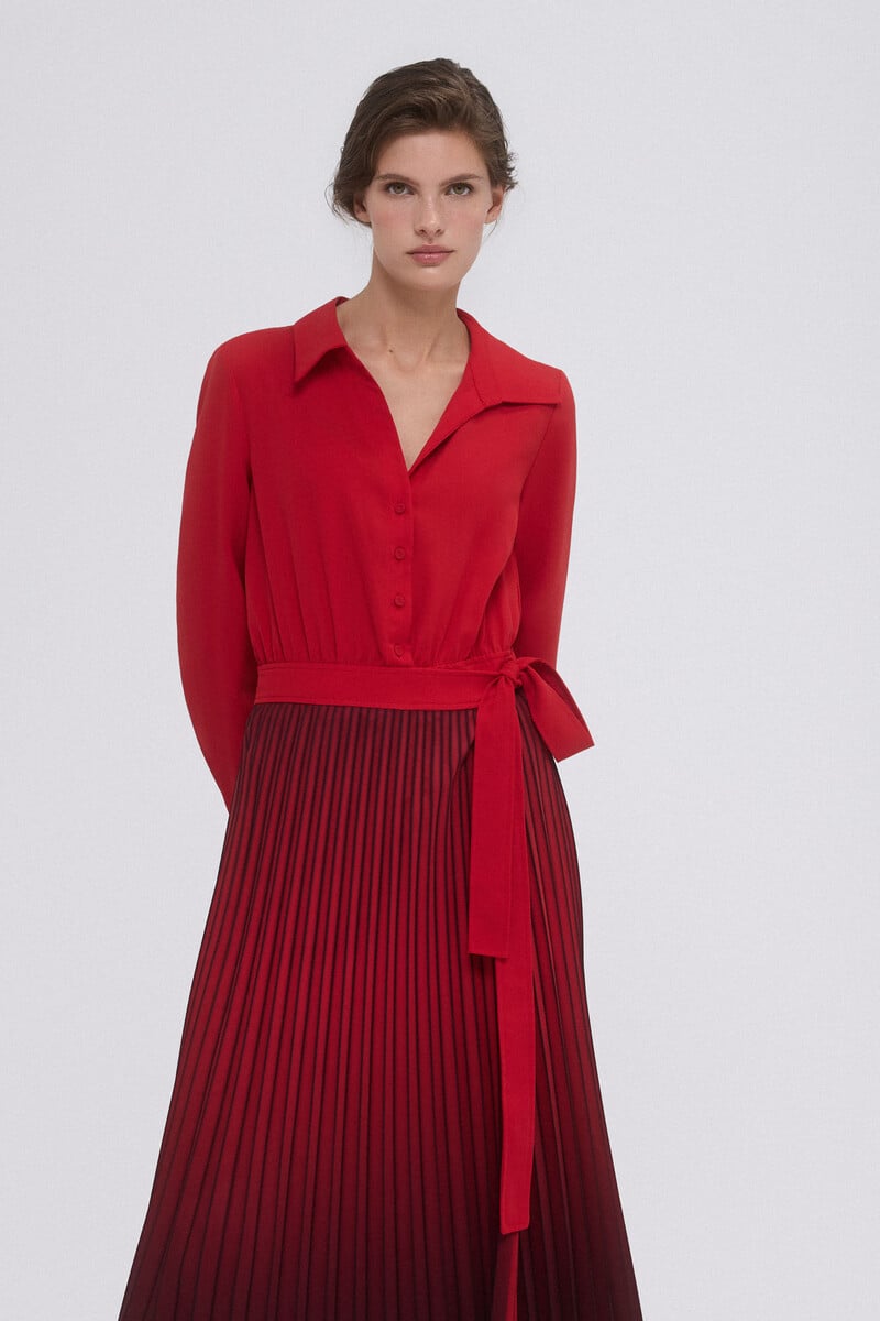 Cortefiel Vestido Plisado Degradé