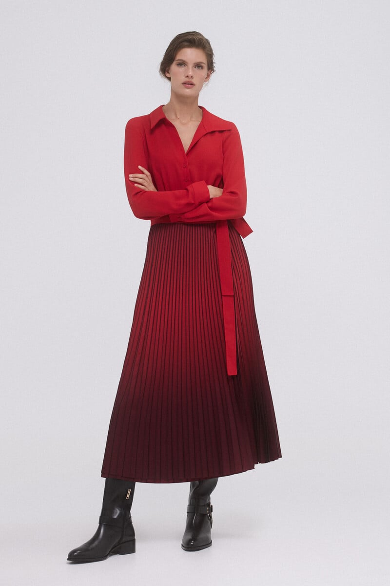 Cortefiel Vestido plisado degradé