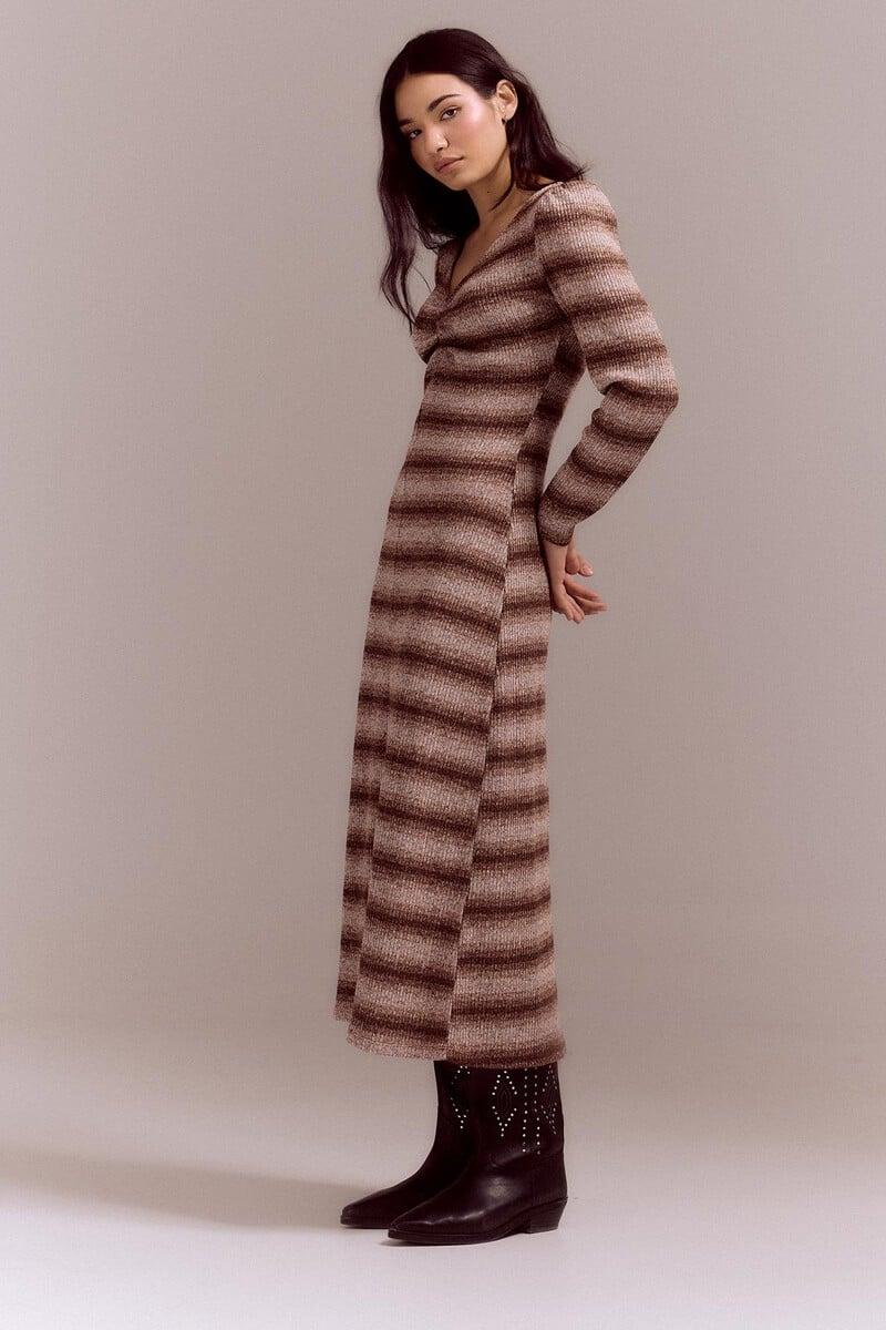 Cortefiel Vestido punto frunce rayas