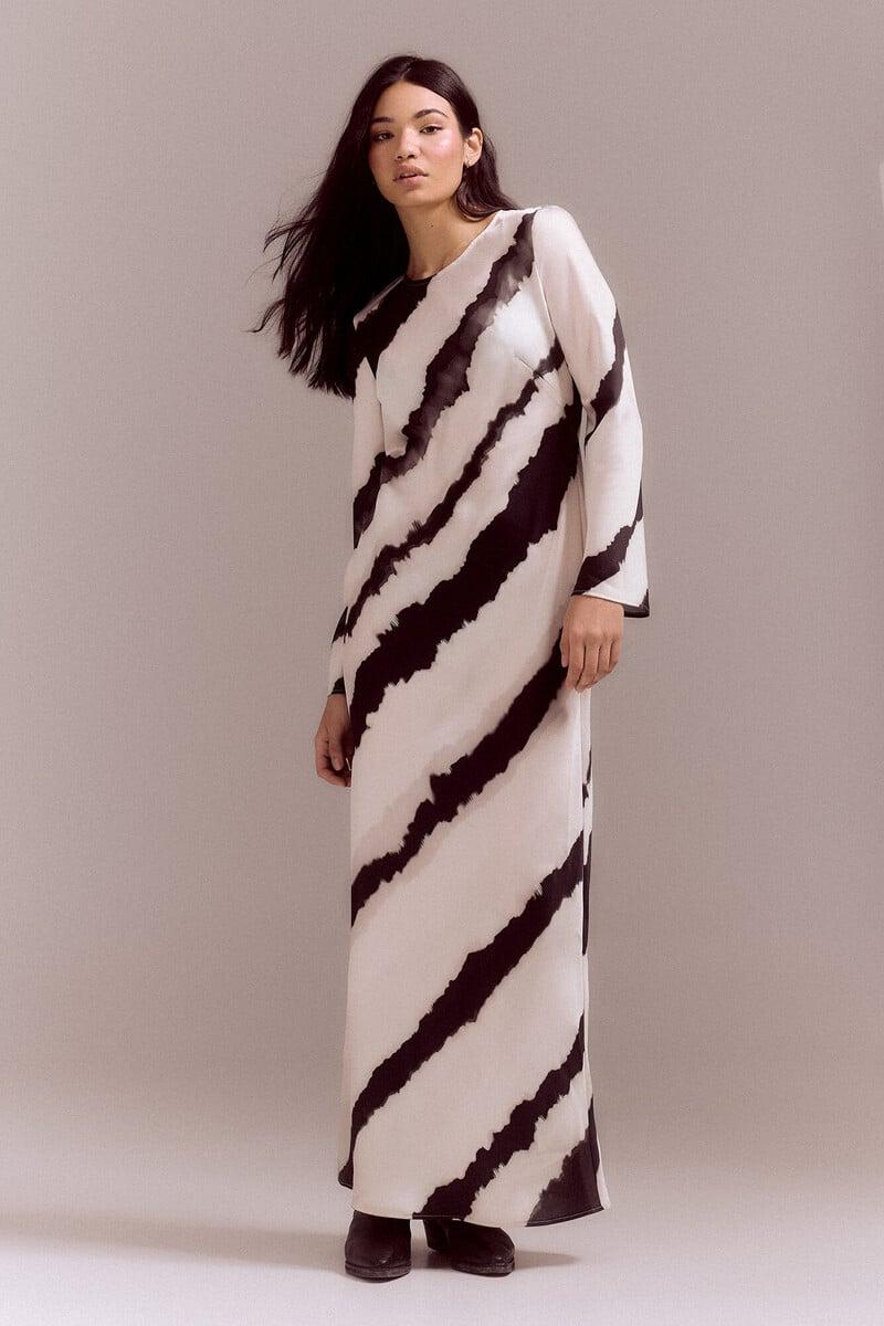 Cortefiel Vestido recto rayas tie dye