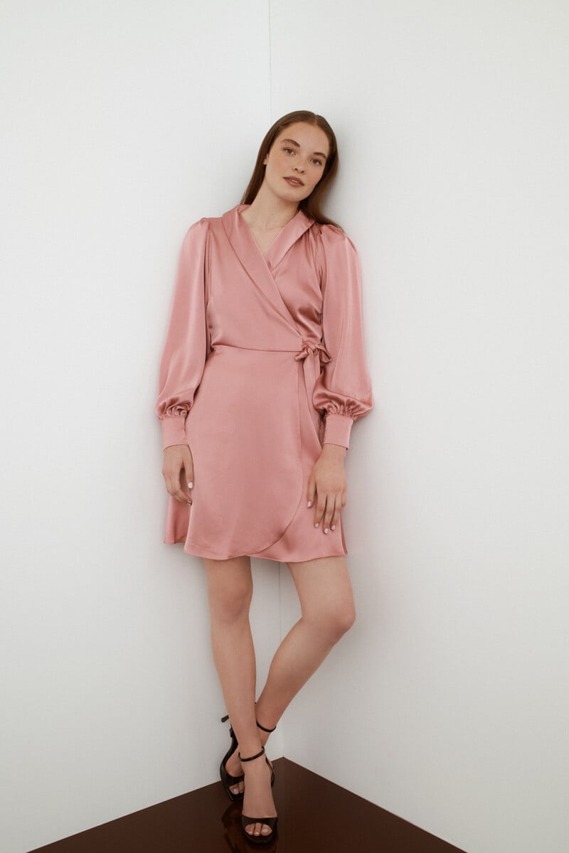 Cortefiel Vestido Satinado De Manga Larga