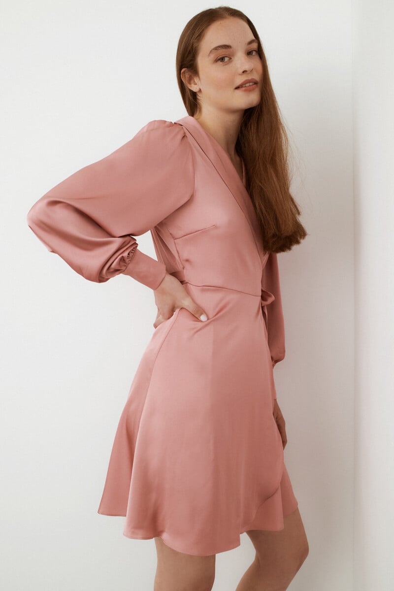 Cortefiel Vestido Satinado De Manga Larga
