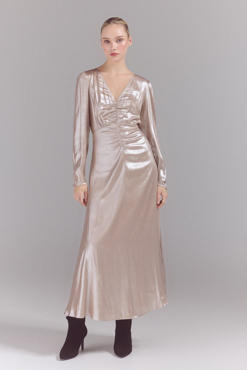 Cortefiel Vestido Tejido Laminado Plata