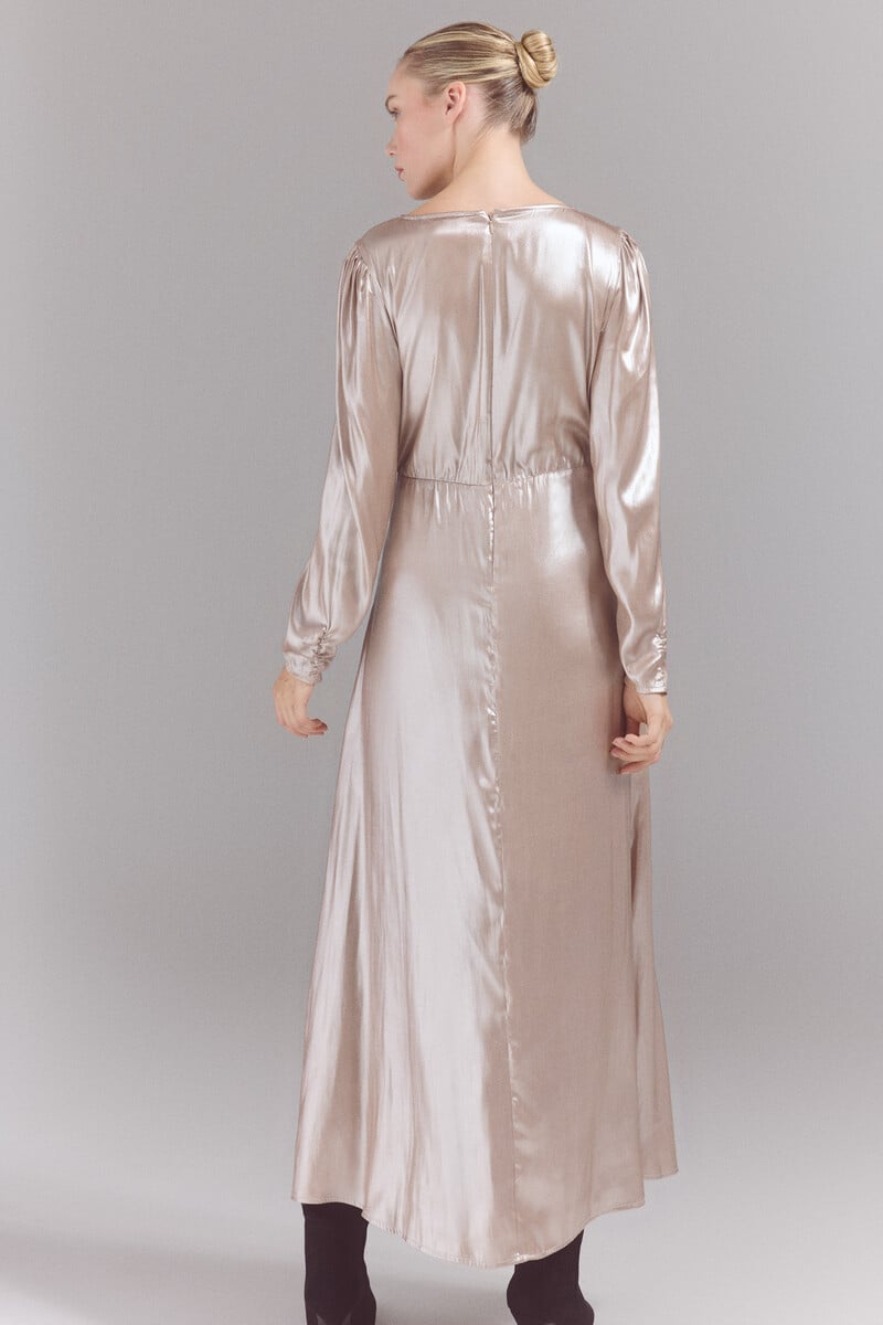 Cortefiel Vestido Tejido Laminado Plata