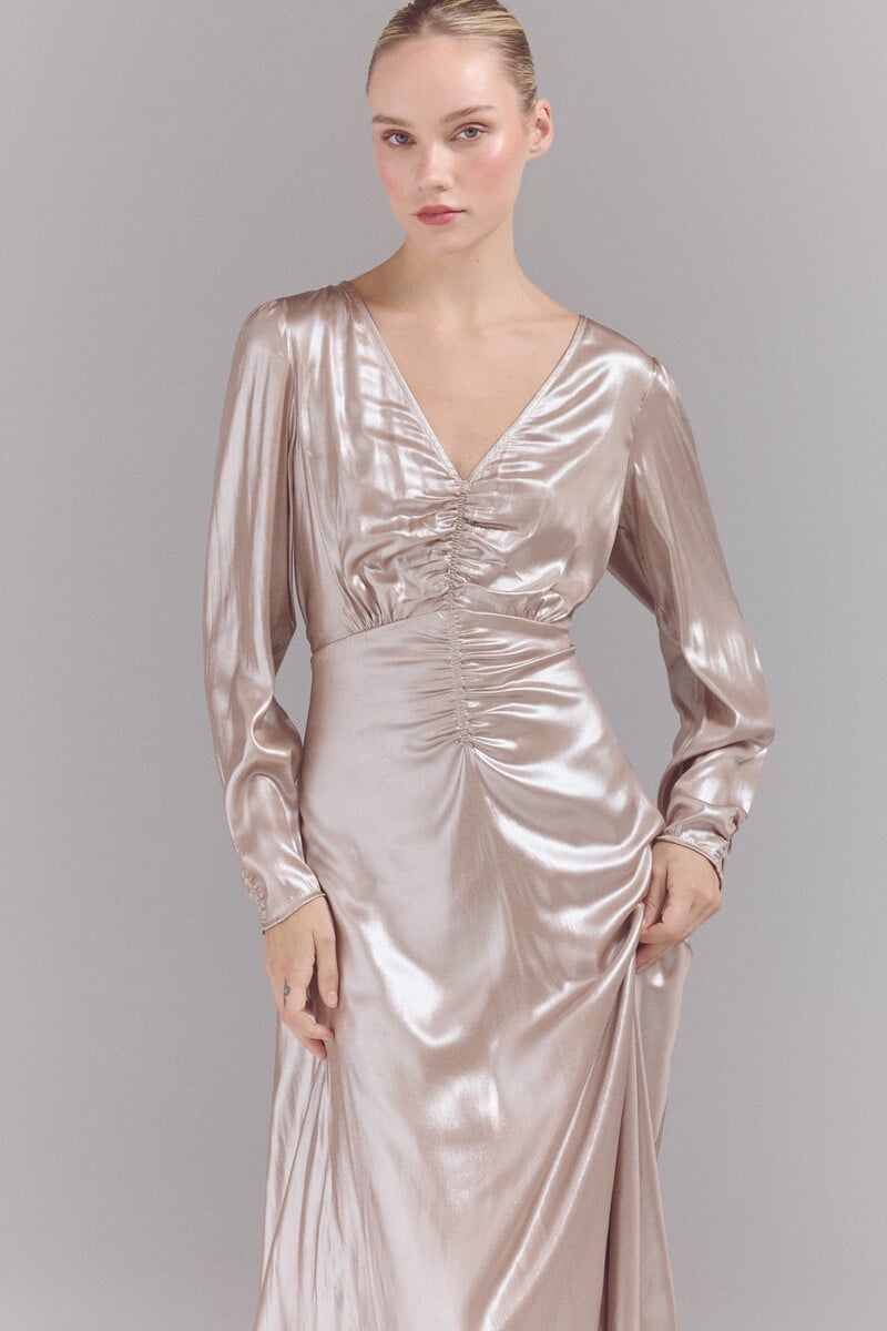 Cortefiel Vestido Tejido Laminado Plata