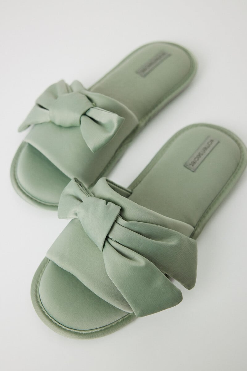 Cortefiel Zapatillas Casa Satén Lazo Verde