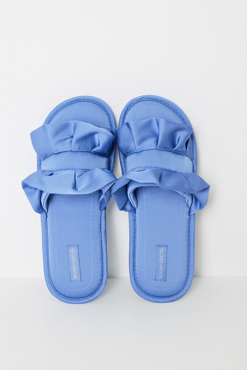 Cortefiel Zapatillas Casa Satén Volantes Azul