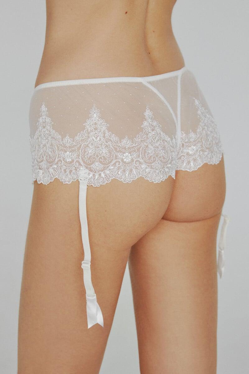 Cortefiel Culotte Ivette Bridal En Microtul Plumeti Bordado En Blanco