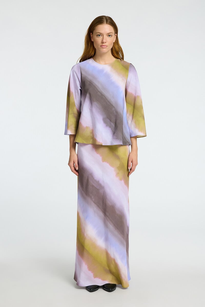 Cortefiel Falda Midi Tie Dye Confeccionada Con Viscosa