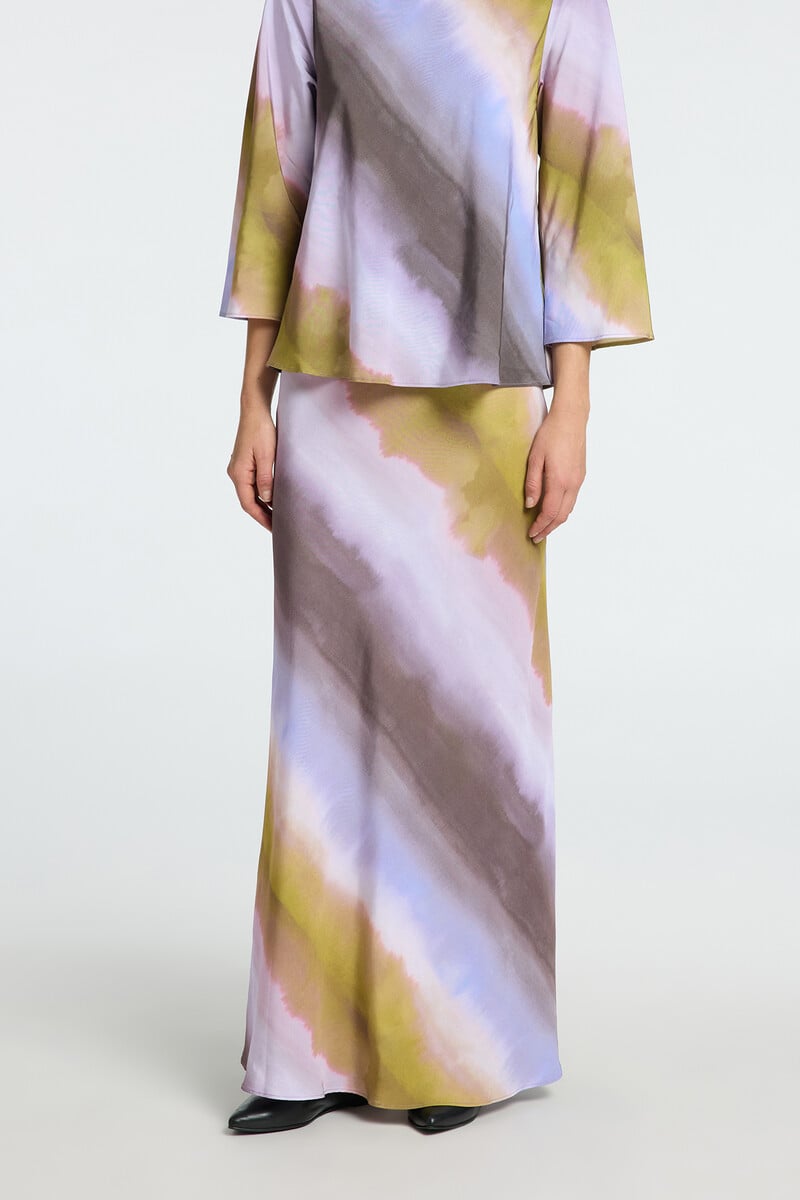 Cortefiel Falda Midi Tie Dye Confeccionada Con Viscosa