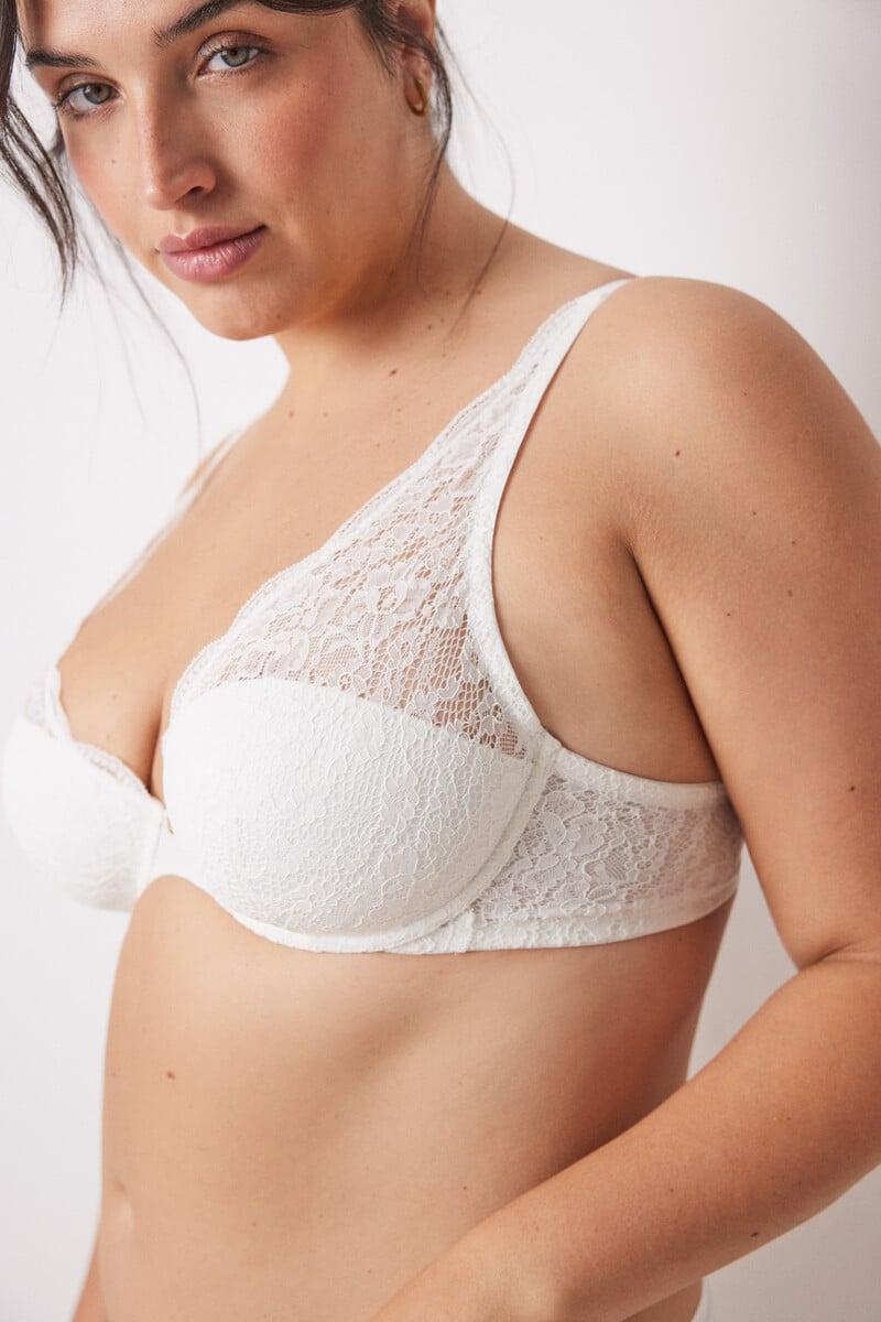 Cortefiel INTUITIVE Sujetador Halter Relleno Encaje Blanco