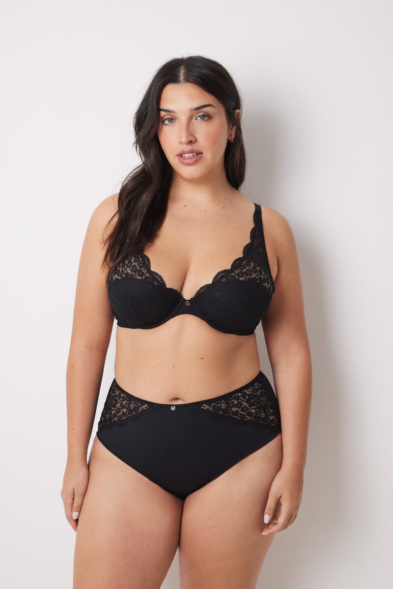 Cortefiel INTUITIVE Sujetador Halter Relleno Encaje Negro