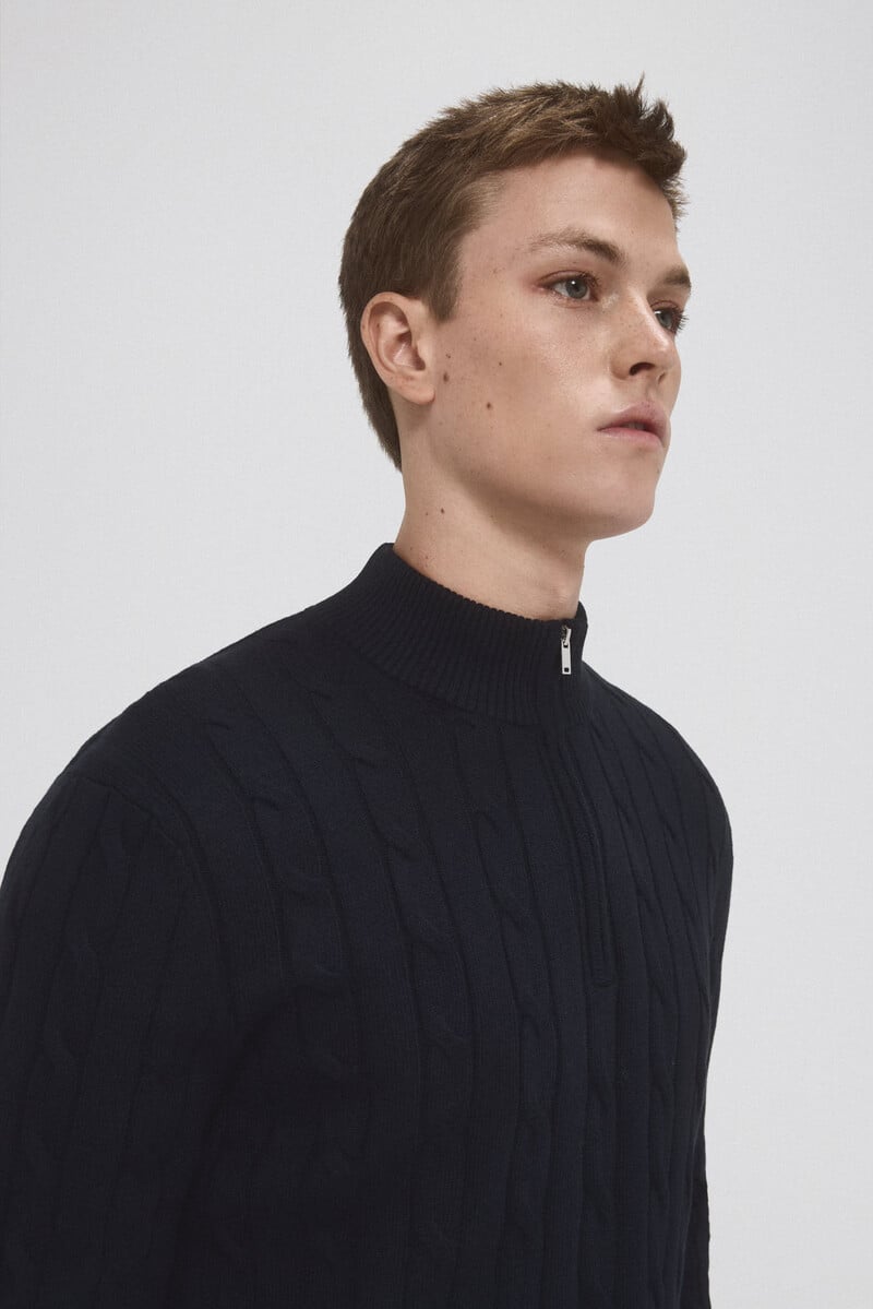 Cortefiel Jersey Algodón Premium Cables Cuello Alto