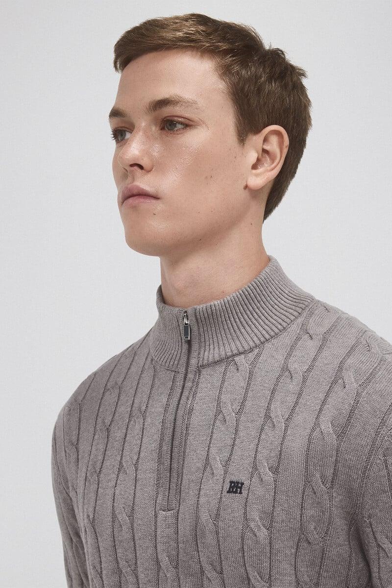 Cortefiel Jersey Algodón Premium Cables Cuello Alto