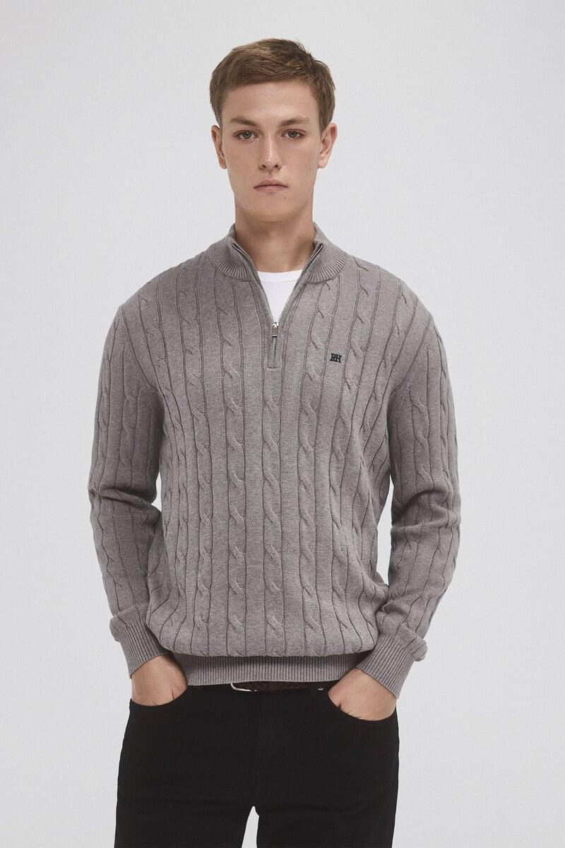 Cortefiel Jersey Algodón Premium Cables Cuello Alto